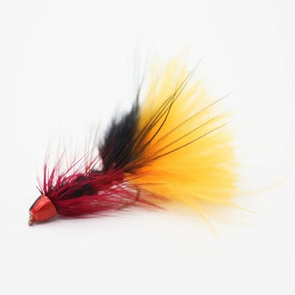 fire belly -red and yellow and black - wooly bugger conehead streamer fly